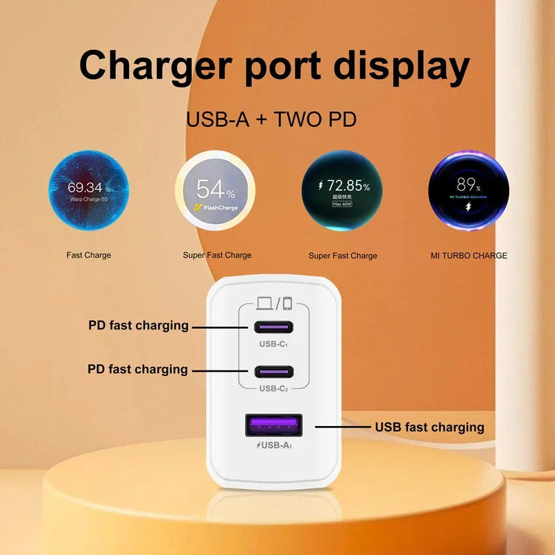 3IN1 90W Multi-port Charger 2PD+USB Fast Charging Head Full-protocol