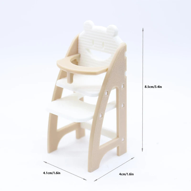 ▶1Pc Miniature Simulation Baby Dining Chair Model For 1/12 scale Dollhouse Living Furniture Decoration Children Pretend Play Toy Zpaxo White