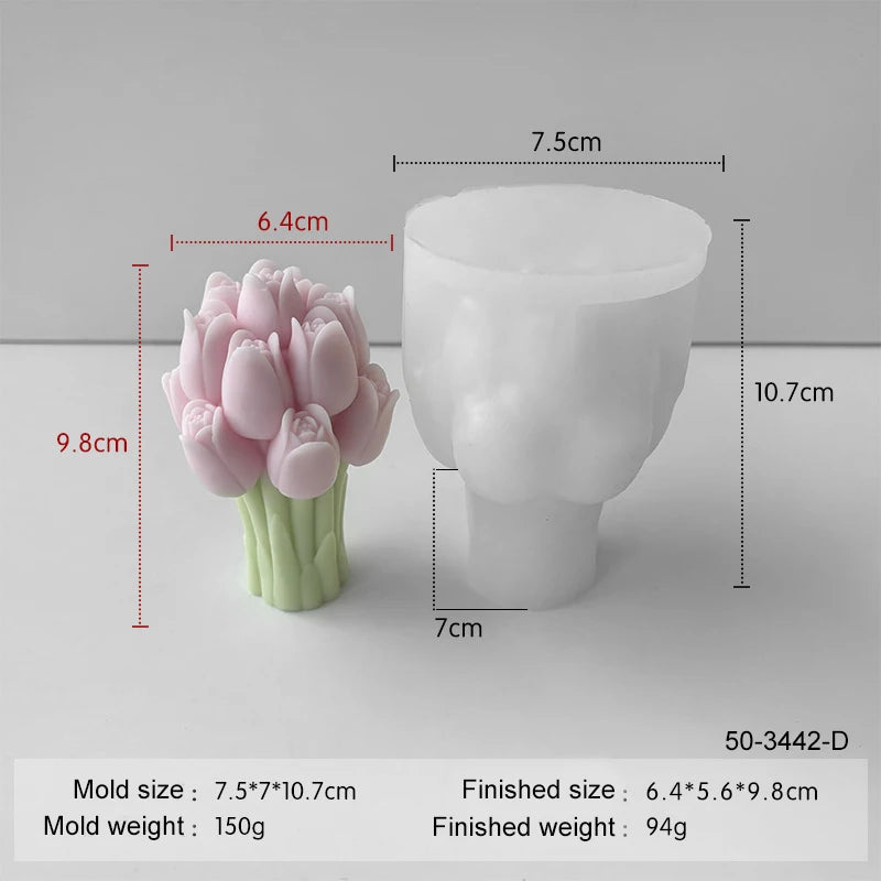 3D Tulip Candle Silicone Mold DIY Tulips Bouquet Flower Aroma Soap Plaster Polymer Clay Wax Craft Making Home Wedding Decor Zpaxo 50-3442-D