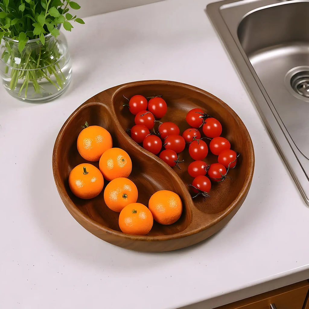 Snack Bowls 2-Compartment Rustic Serveware Holder Party Serving Nut