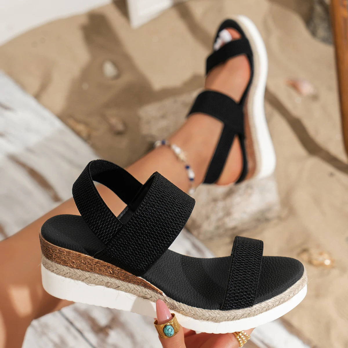 Summer Women Sandals Fashion Fashion Wedge Sandals Fish Mouth Loose Set Foot Platform Shoes Women Lightweight Designer Shoes Zpaxo black 40