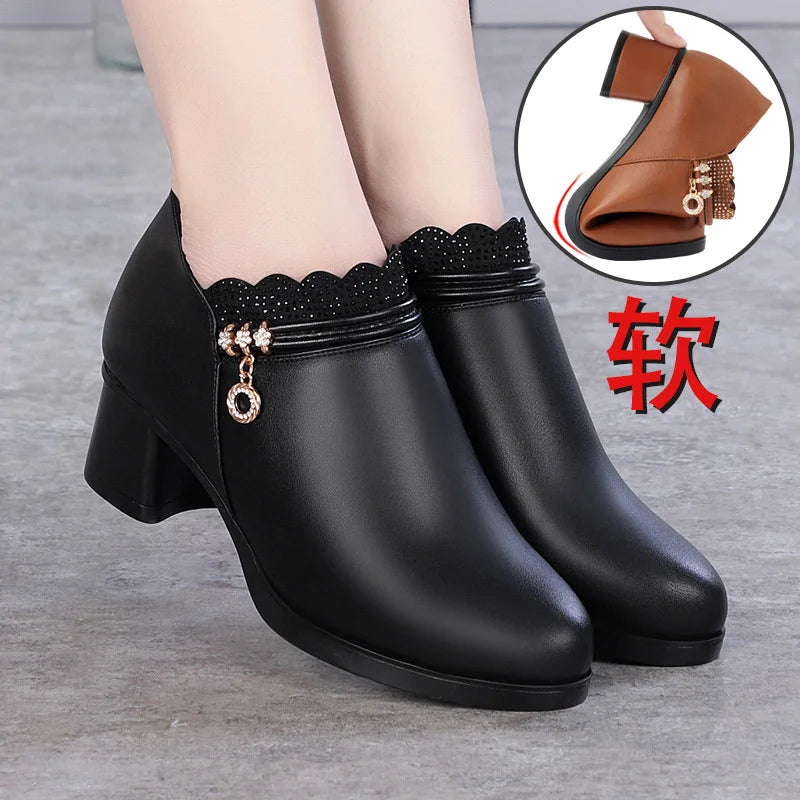 Solid Spring Autumn Women Fashion Pumps Thick Heels Soft Comfortable Zpaxo