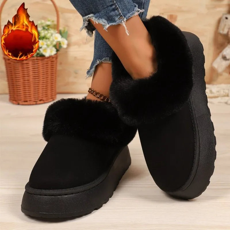 Anti-slip Shoe Thick Plush Snow Boots Women Faux Suede Platform Fur