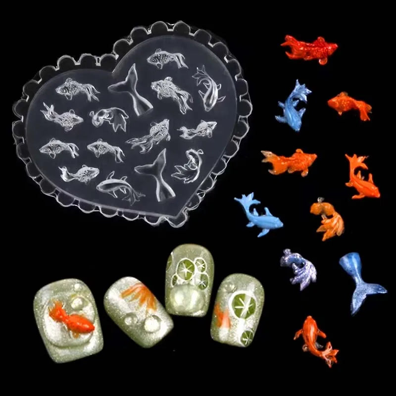 3D Goldfish Nail Silicone Mold, Koi Theme Art Pattern Design, High Transparent Template, Suitable for DIY Nail Accessories Zpaxo