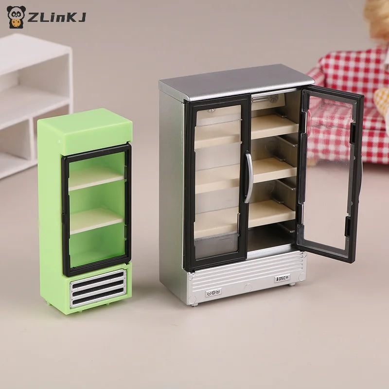 ▶1Pcs White/Pink/Blue Mini Refrigerator Model 1/12 Dollhouse Miniature Kitchen Scene Decorations Ornaments Doll Accessories Zpaxo
