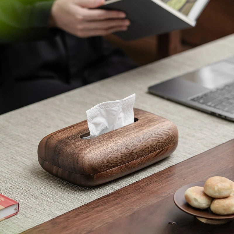Chinese-Style Solid Wood Tissue Holder – Walnut Tabletop Box Wood Tissue Box Holder Zpaxo