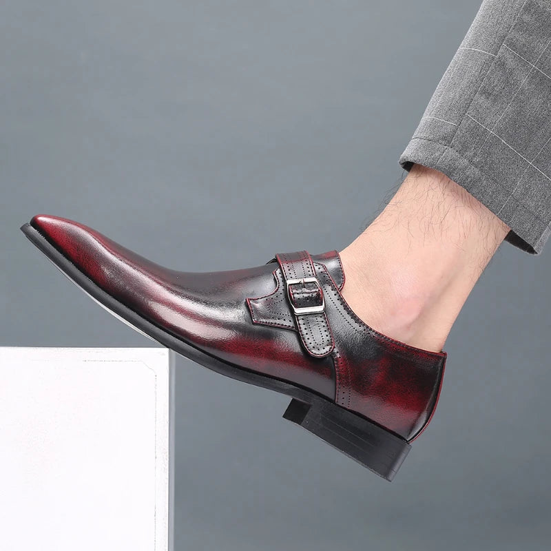 Pointed Toe British Men's Leather Shoes Buckle Low Heel Single Large Zpaxo