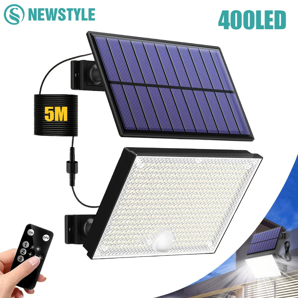 Solar Outdoor Motion Detector Lamp 400LED Solar Powered Wall Light 3 Modes Waterproof Flood Lights Garden Front Door Yard Zpaxo