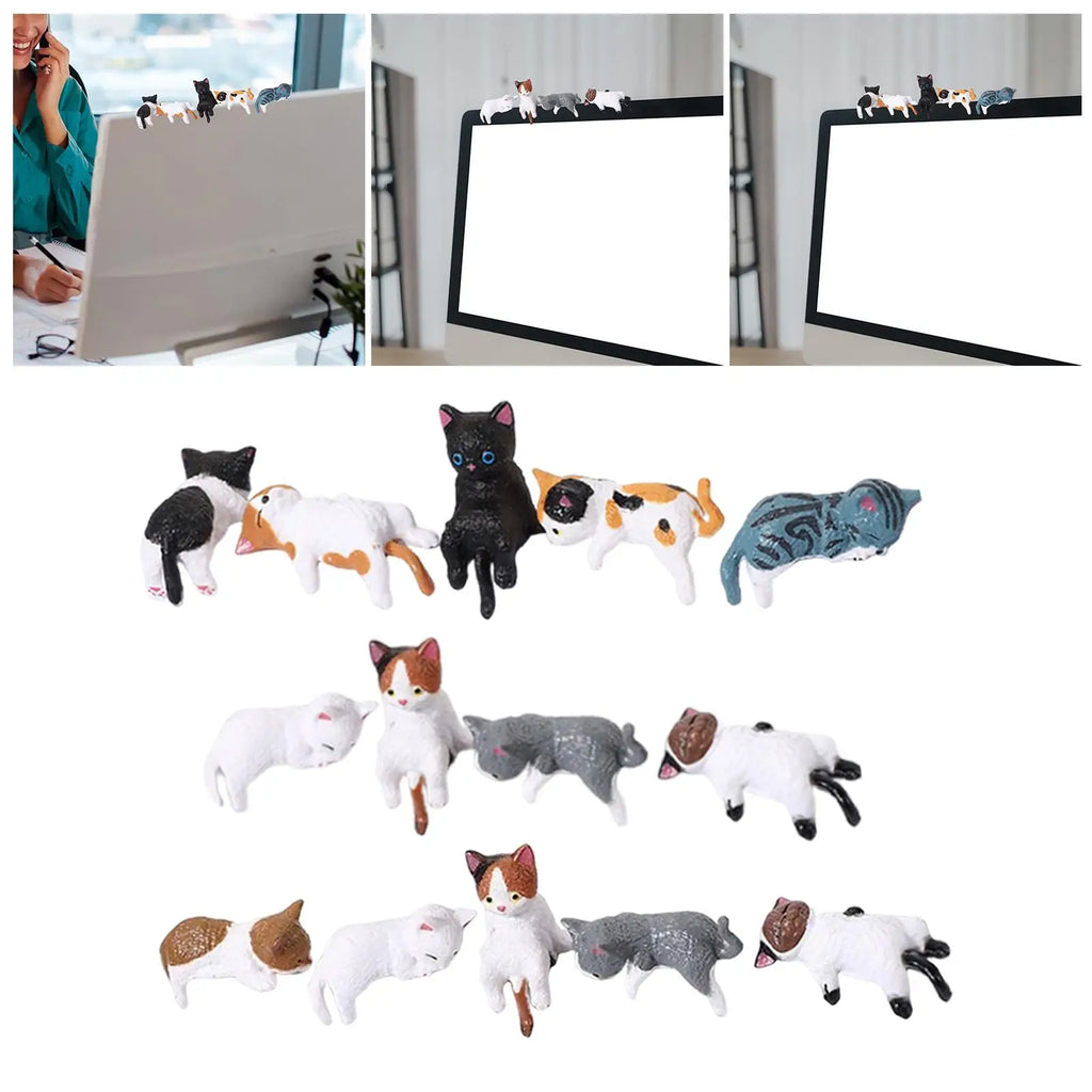Miniature Cat Figurines – Resin Desk, Monitor & Shelf Decor Cat Figurine Set Zpaxo