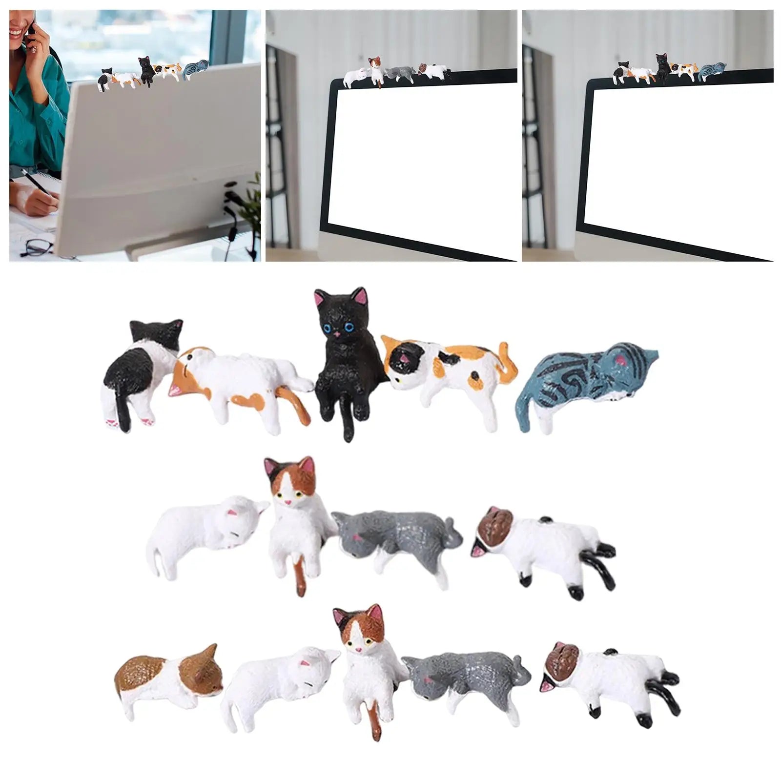 Miniature Cat Figurines – Resin Desk, Monitor & Shelf Decor Cat Figurine Set Zpaxo