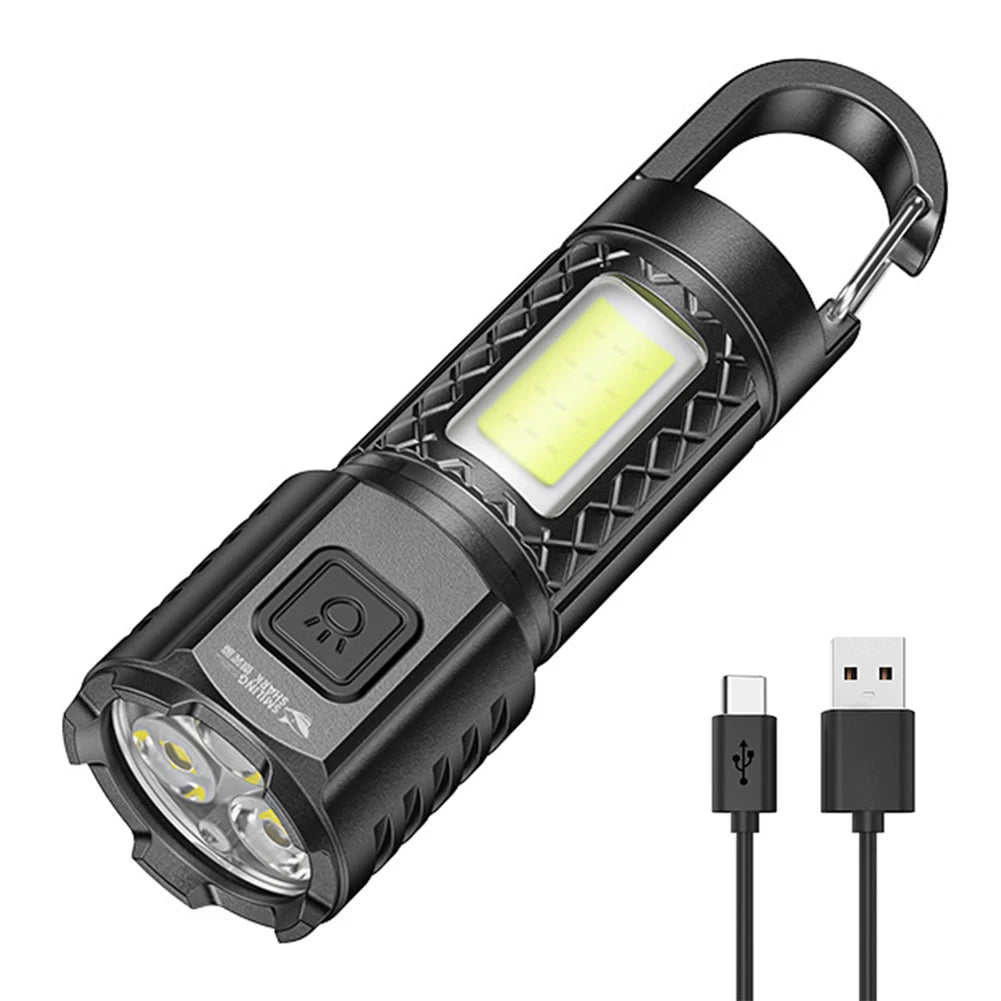 LED COB Bright Flashlight USB Charging Camping Powerful 3 Gears