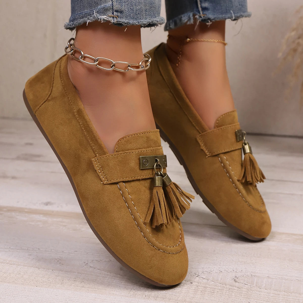 Women Loafers Outdoor Tassels Flat Sneakers Women Comfortable Vacation Shoes Round Toe Walking Shoes Ladies Zapatos De Mujer Zpaxo