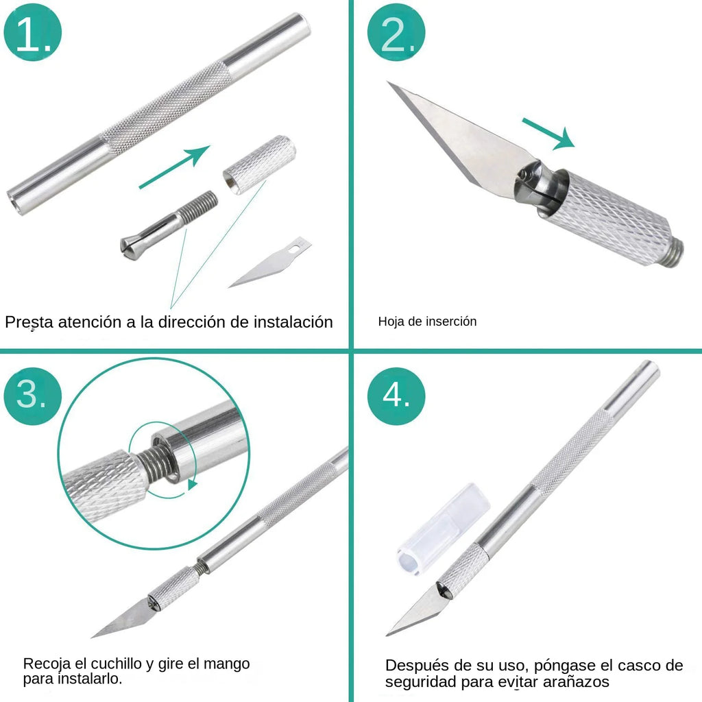Non-Slip Metal Carving Scalpel Knife Tool Kit Paper Cutter Engraving Craft Knives 5 pcs Blades Mobile Phone PCB Repair Hand Tool Zpaxo