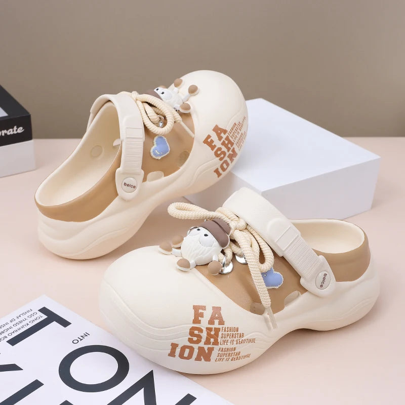 Women's 2025 EVA Platform Clogs Closed-toe Lace-up Beach Sandals Zpaxo Beige 37-38