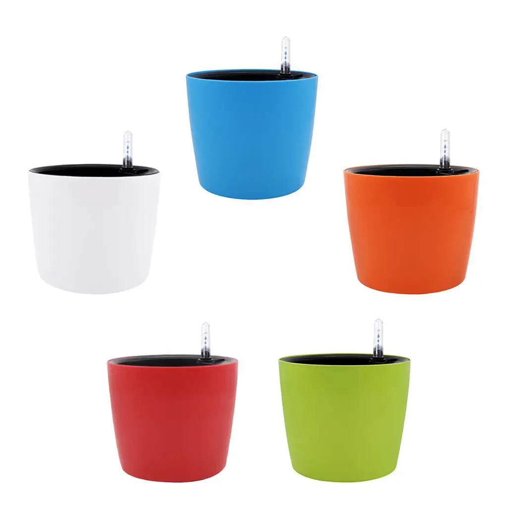 Round Self-watering Plant Flower Pot Water Level Indicator Plastic Zpaxo