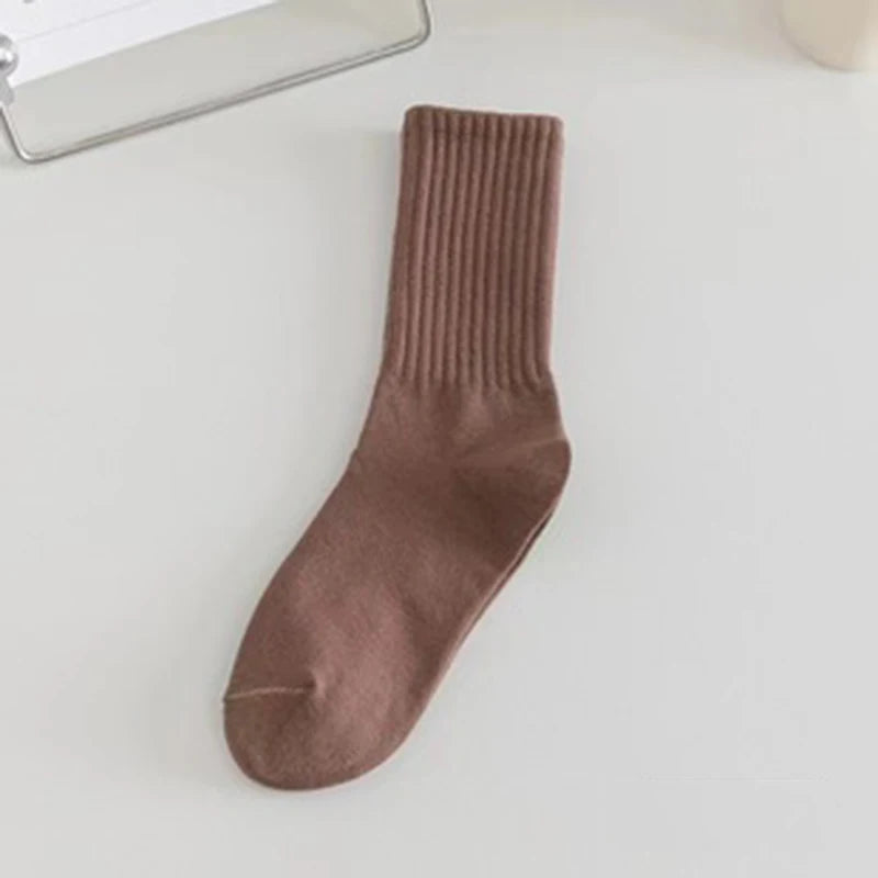 2 Pairs Women Cotton Socks Medium Tubes Knitted Loose Soft Crew
