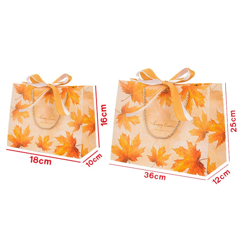 Maple Leaf Bag Ribbon Bow Paper Tote Handles Birthday Wedding Holiday