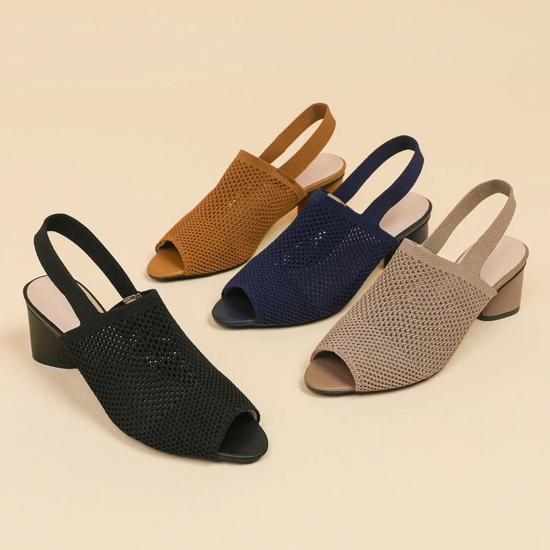 Fish Mouth Hollow Out Breathable Fabric Heel Block Sandals Womens Zpaxo