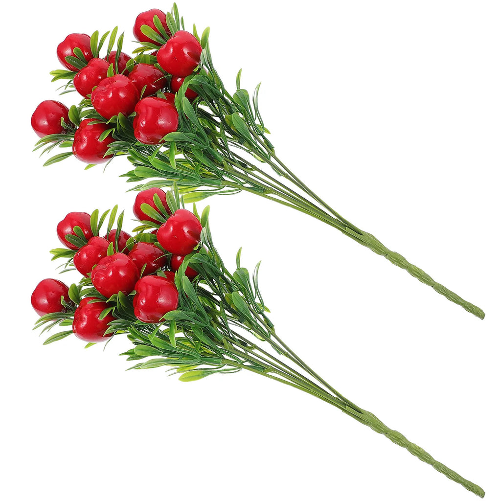Artificial Apples Branch Decorative Fake Fruit Stems Vivid Plastic