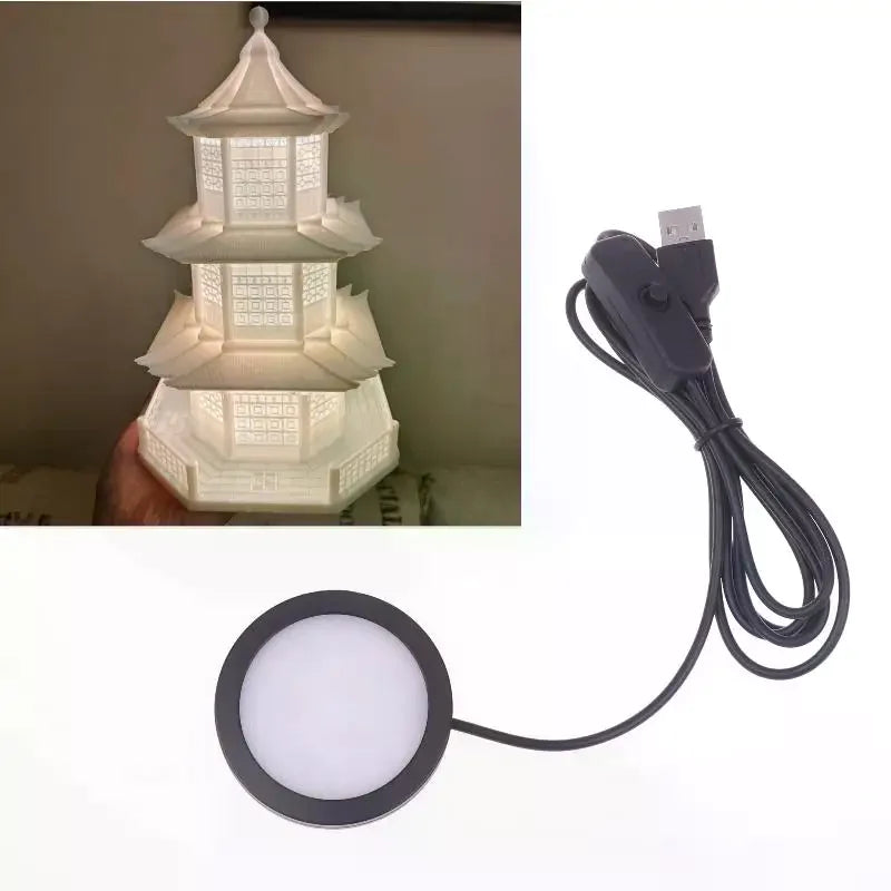 Bamboo Led Light Parts DIY Model Warm White Neutral Black USB Round Zpaxo