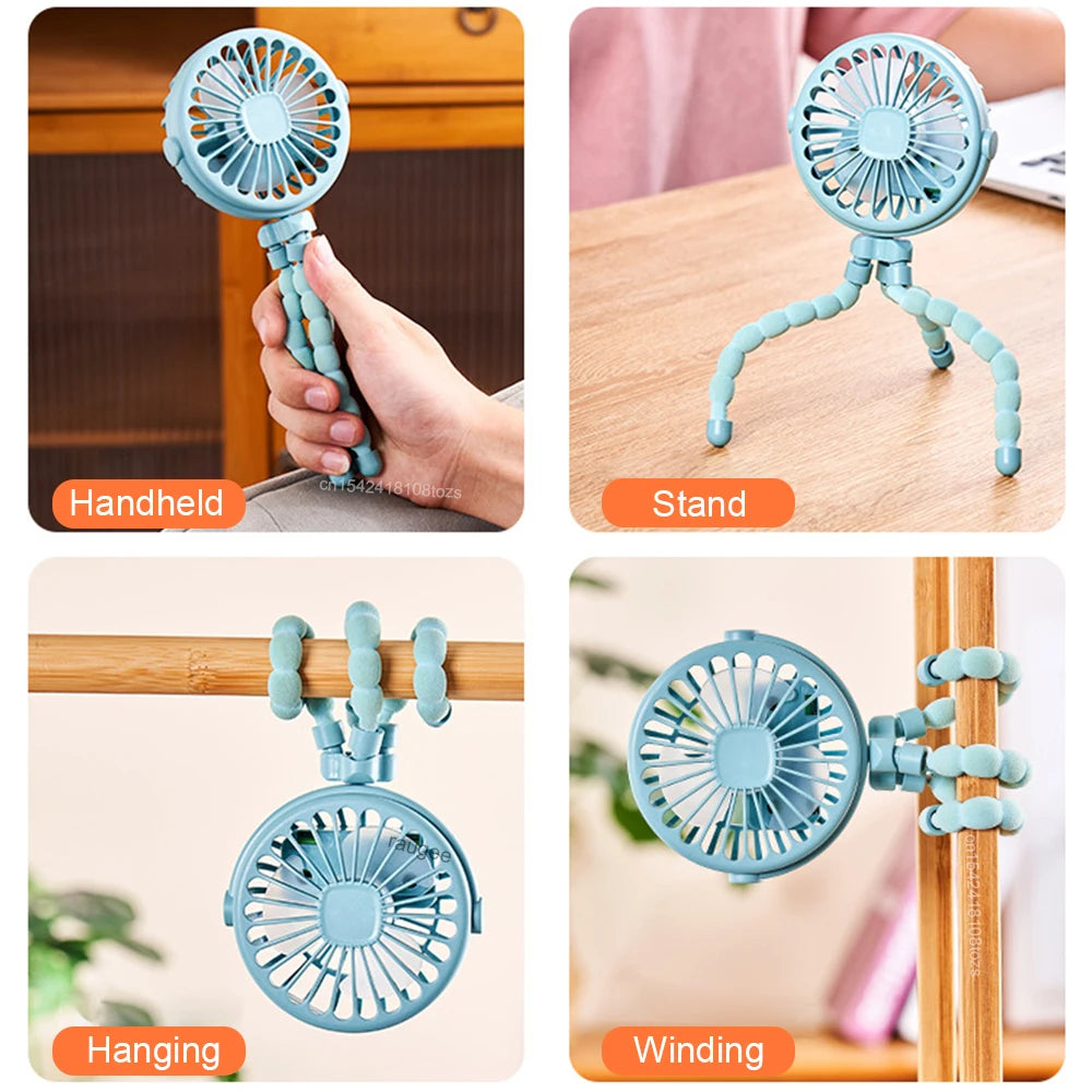 Portable Clip Fan Mini Stroller 360 Rotate USB Rechargeable Baby