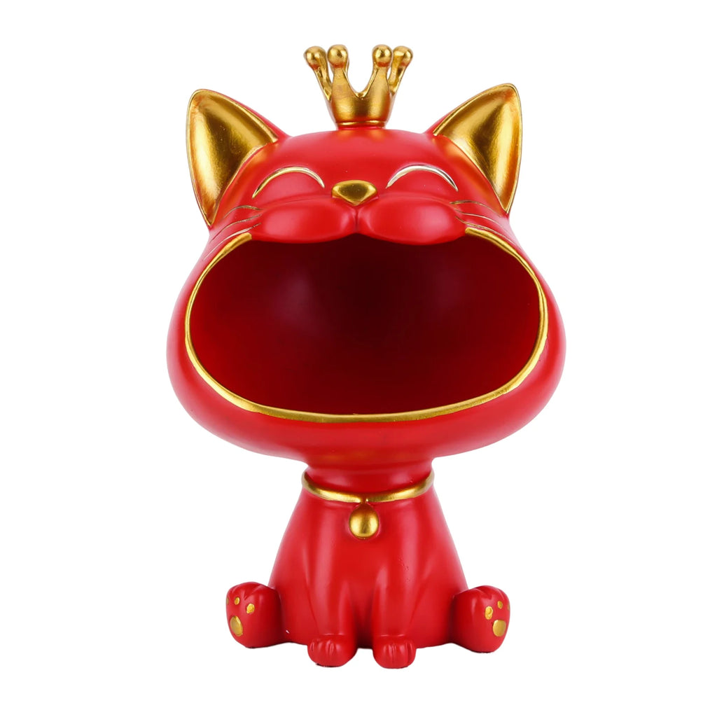 Cat Figurine Storage Box Creative Lucky Cat Statue Decoration Cute Big Mouths Cat Statue Desktop Storage Accessories Zpaxo Red