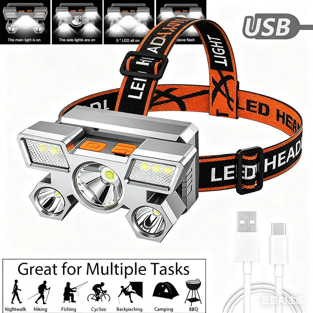 KDULIT 5 LED Rechargeable Headlamp – Waterproof Camping Torch