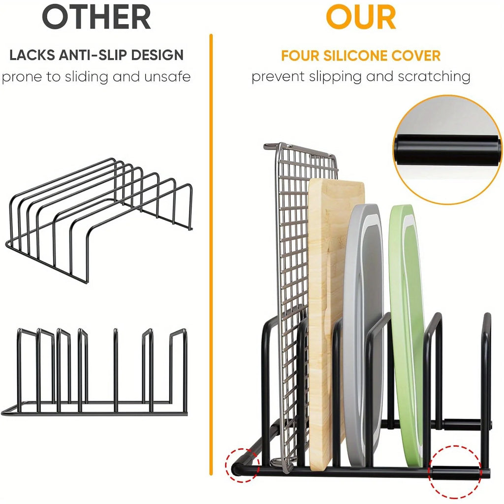 Multi-Functional Iron Kitchen Rack Space-Saving Iron Kitchen Rack for Cutting Boards & Baking Pans Storage with Wire Mesh Basket Zpaxo