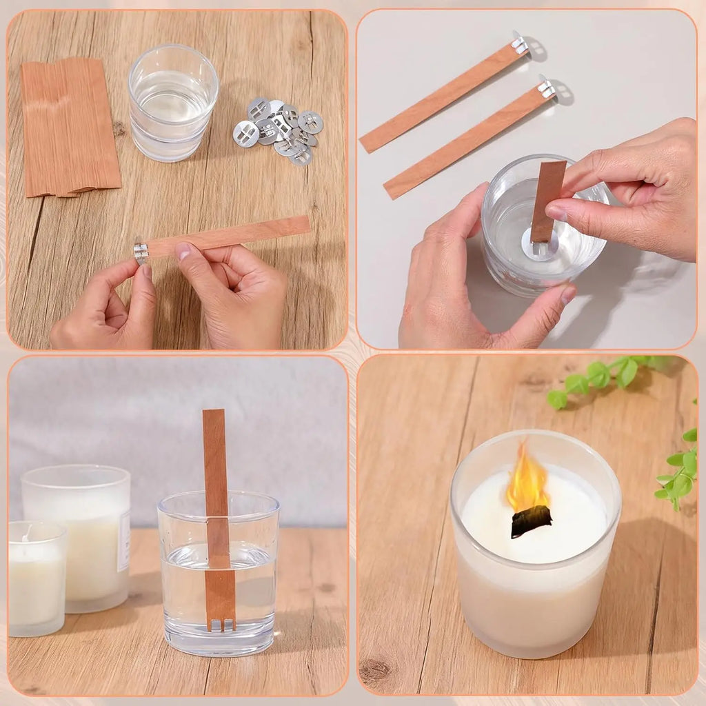 60-Pack Smokeless Wood Wicks with Metal Base – Candle Making Candle Making Wicks Zpaxo