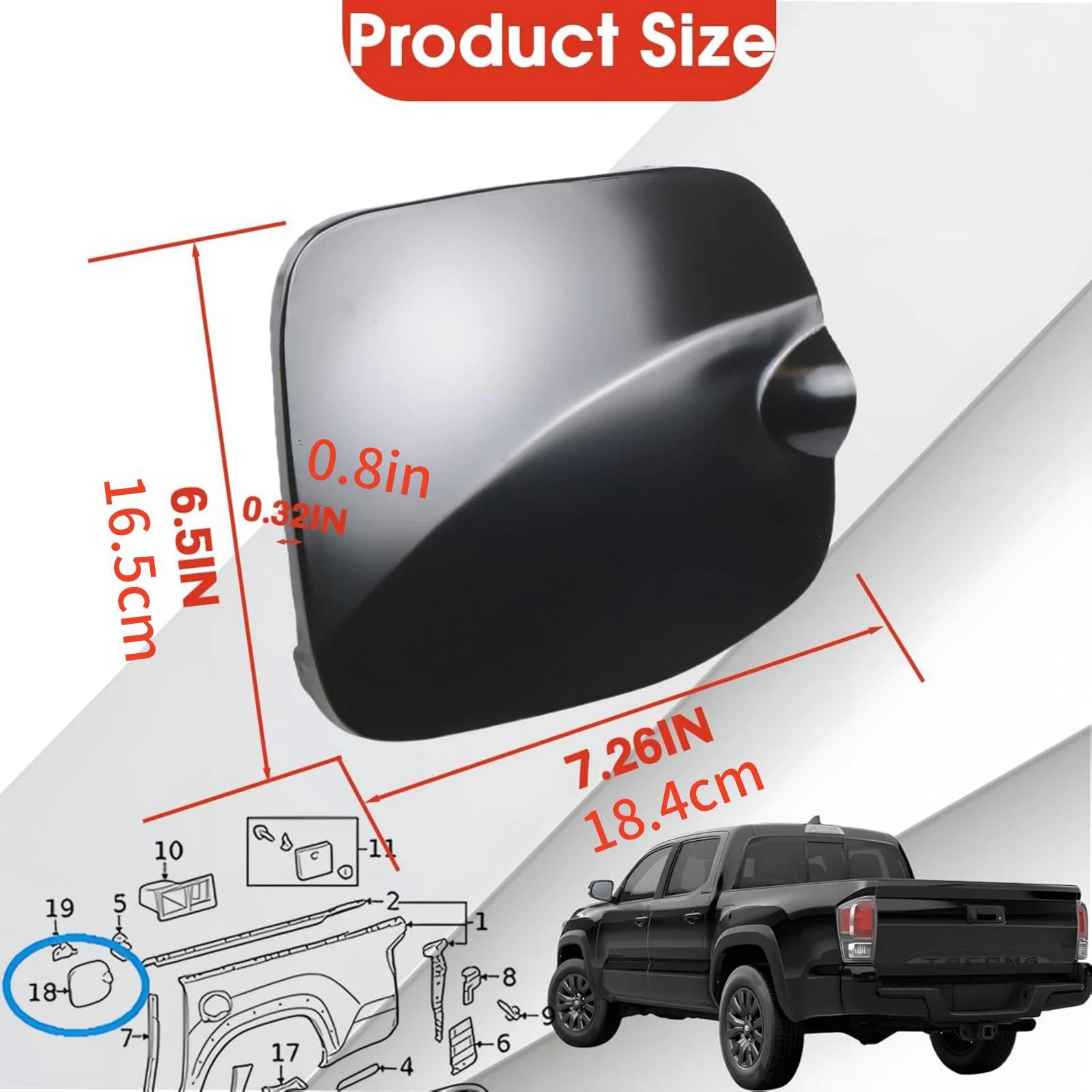 Vehicle Metal Fuel Filler Door Cover Fit Toyota Tacoma 5ft Bed