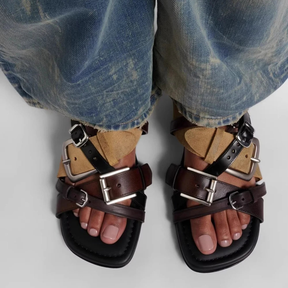 Belt Buckle Roman Vacation Sandals Slippers Women 2026 Summer Retro