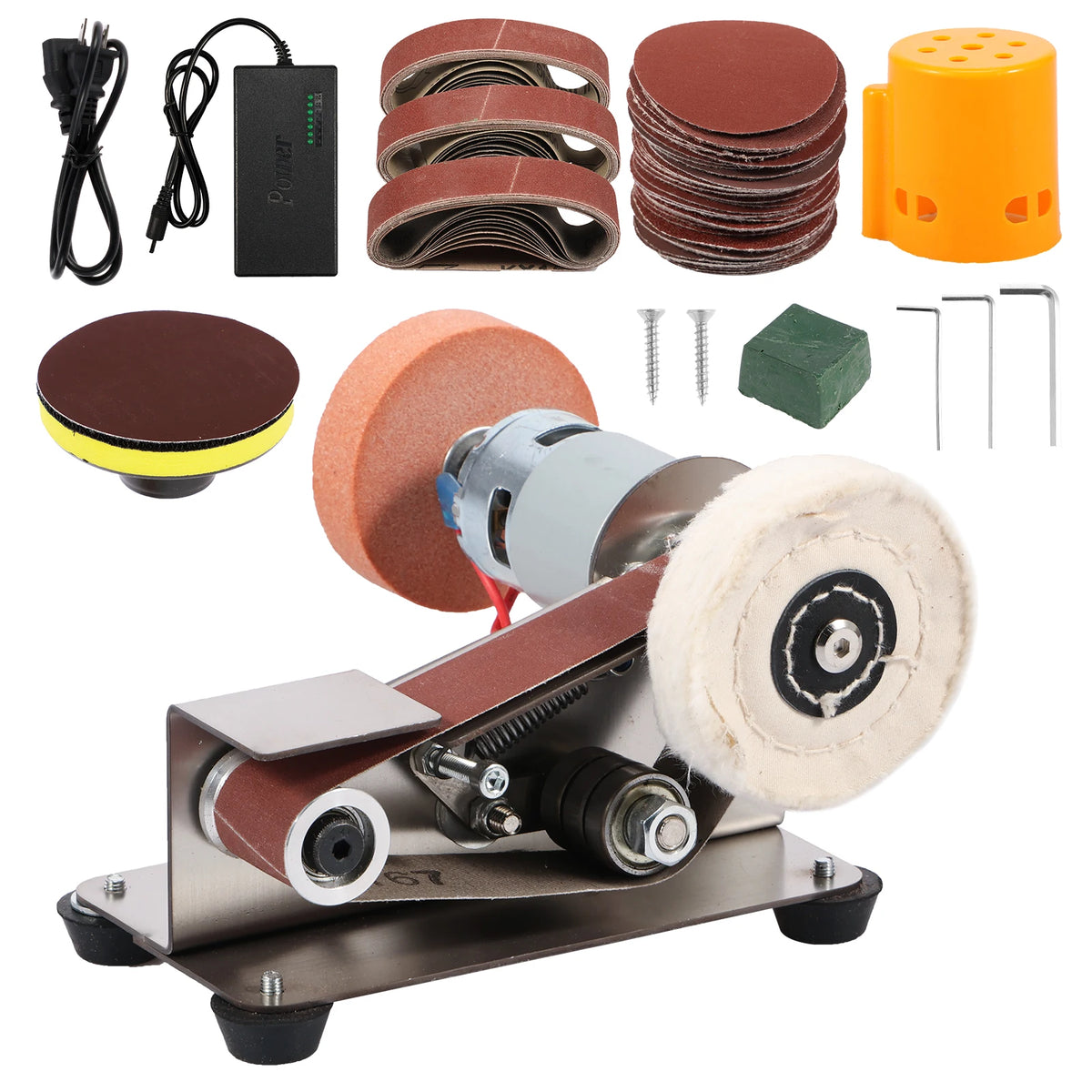 110-220V Electric Belt Sander DIY Polishing Grinding Machine Cutter Edges Sharpener US Plug Multifunction Power Tool Sandbelt Zpaxo Set C US Plug