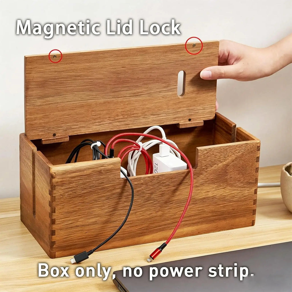 Wooden Cable Storage Box Power Line Storage Case Dustproof Charger Socket Organizer Wire Case Home Cable Winder Organizer Zpaxo
