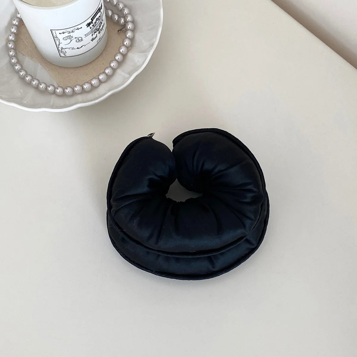 Sponge Sleep Elastic Ponytail Holder Hair Scrunchies for Women Hair Accessories Girls Soft Solid Satin Filled Cotton Big Bands Zpaxo black