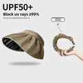 UPF50+ Women's Crownless Sun Hat Foldable Headband Korean Wide Brim