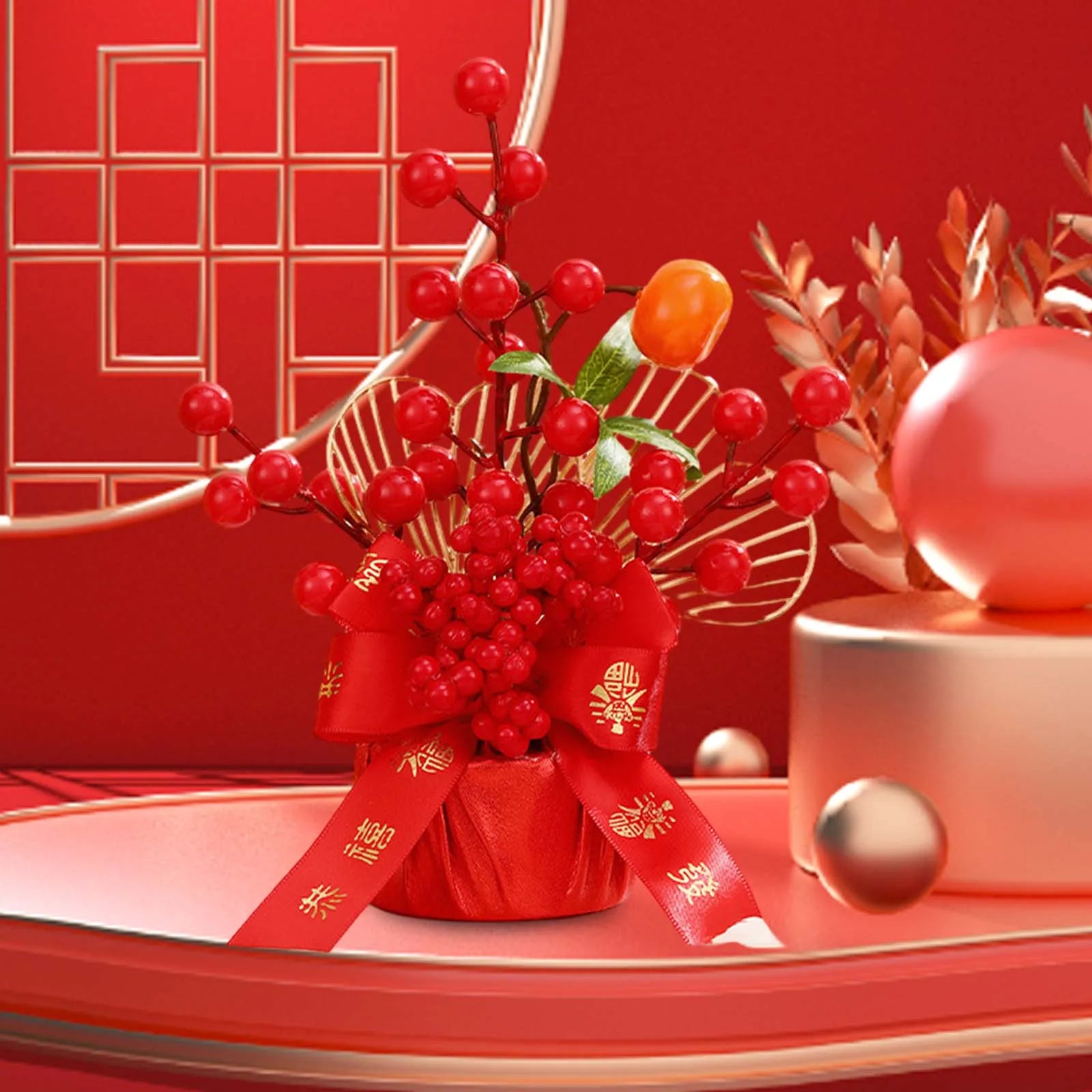 Chinese Lunar Year Decoration Gift Lucky Tree Artificial Potted for China Spring Festival Office Birthday Graduation Wedding Zpaxo