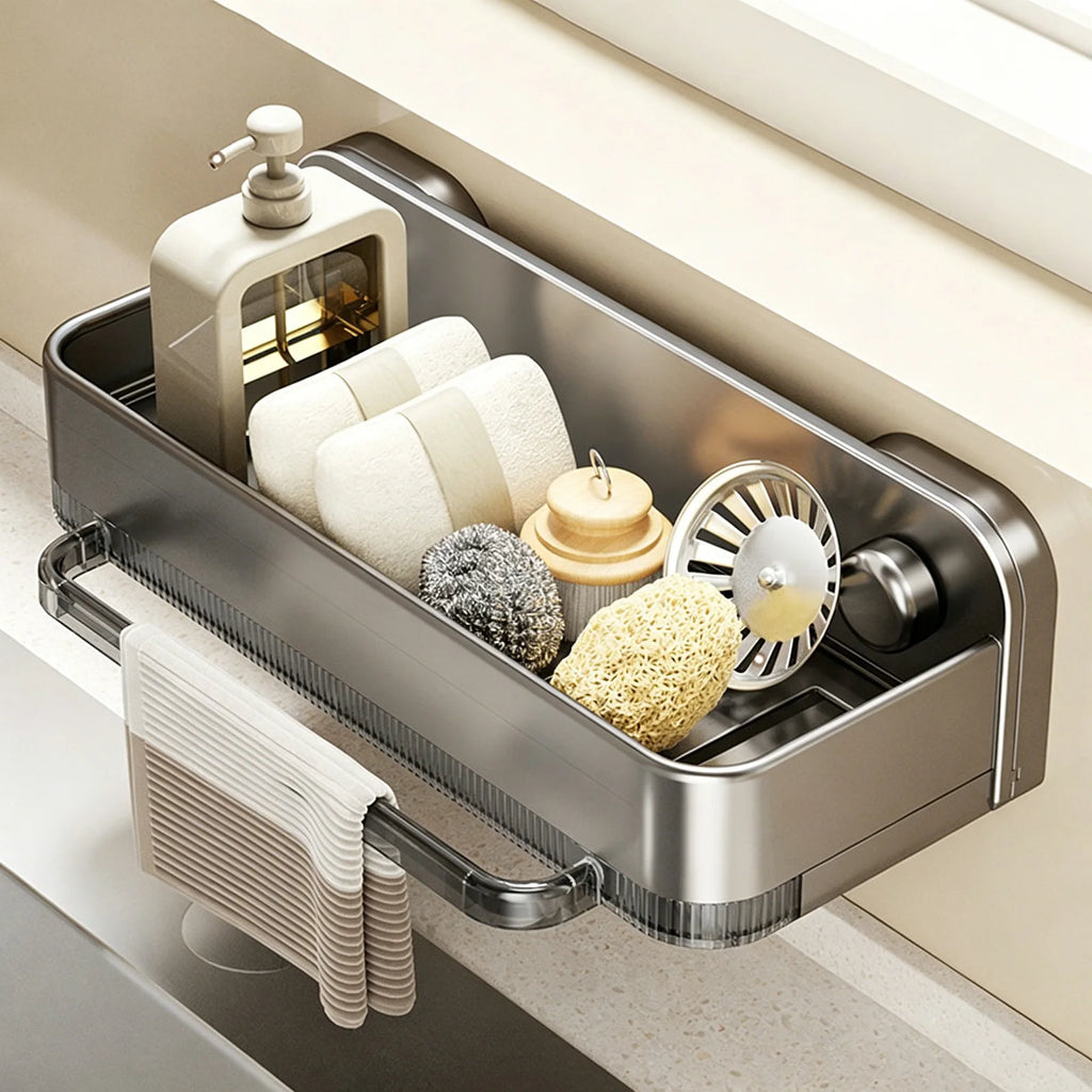 Sink Caddy Organizer Suction Cups Detachable Tray Wall Mounted