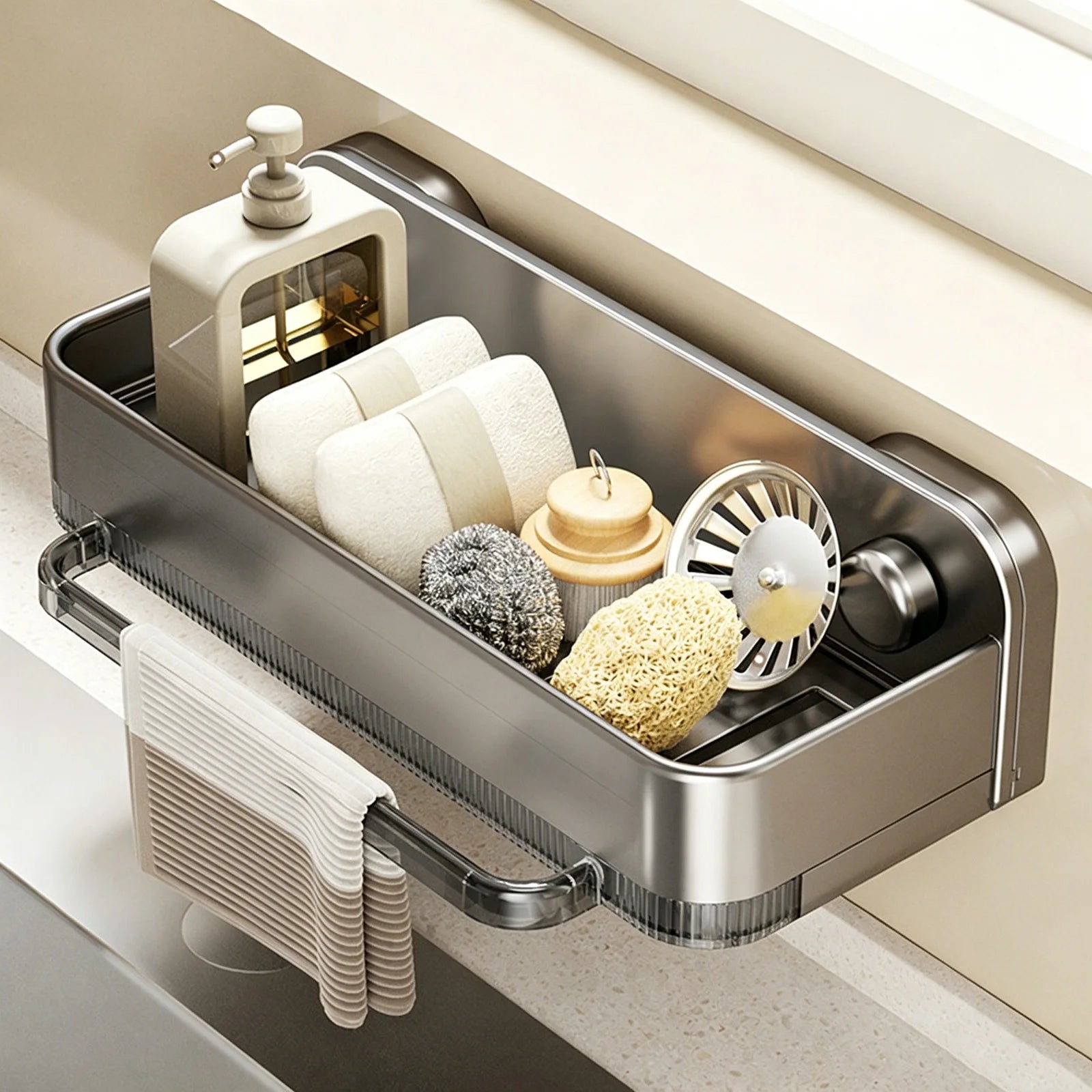 Sink Caddy Organizer Suction Cups Detachable Tray Wall Mounted