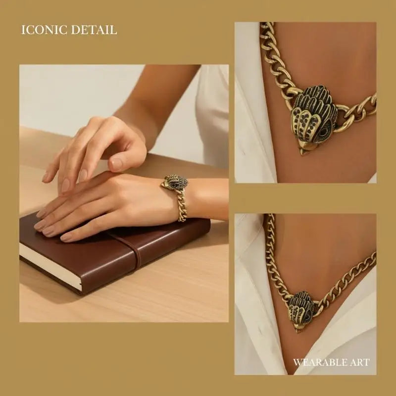 Antique Gold Punk Eagle Head Statement Jewelry Women Street Wear Zpaxo