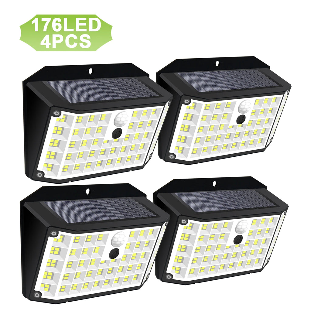 Solar Outdoor Lights 176 LED Solar Powered Motion Sensor Flood Lights IP65 Waterproof 3 Modes Wall Lamp For Outside Porch Yard Zpaxo 4PC