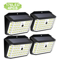 Solar Outdoor Lights 176 LED Solar Powered Motion Sensor Flood Lights IP65 Waterproof 3 Modes Wall Lamp For Outside Porch Yard Zpaxo 4PC