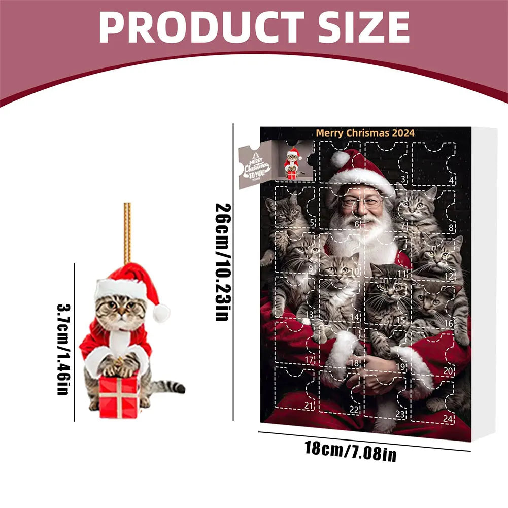 Advent Calendar 2024 Christmas Tree Cat Pendant Cute Christmas Advent Calendar 2D Acrylic Cat Hanging Pendant for Cat Lovers Zpaxo