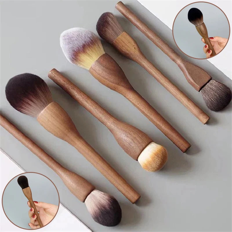 1 European Vintage Wood Handle Makeup Brush Walnut Loose Powder Blush