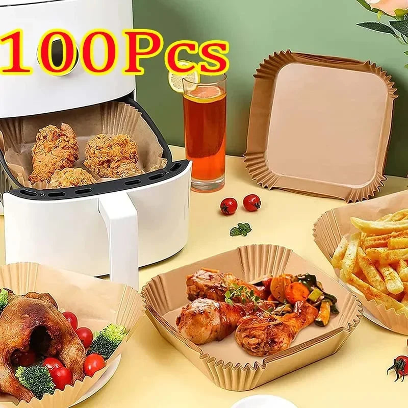 50/100pcs Square Airfryer Papers Non-Stick Disposable Paper Large Air Fryer Disposable Food Householdr Kitchen Oil Absorbing Zpaxo