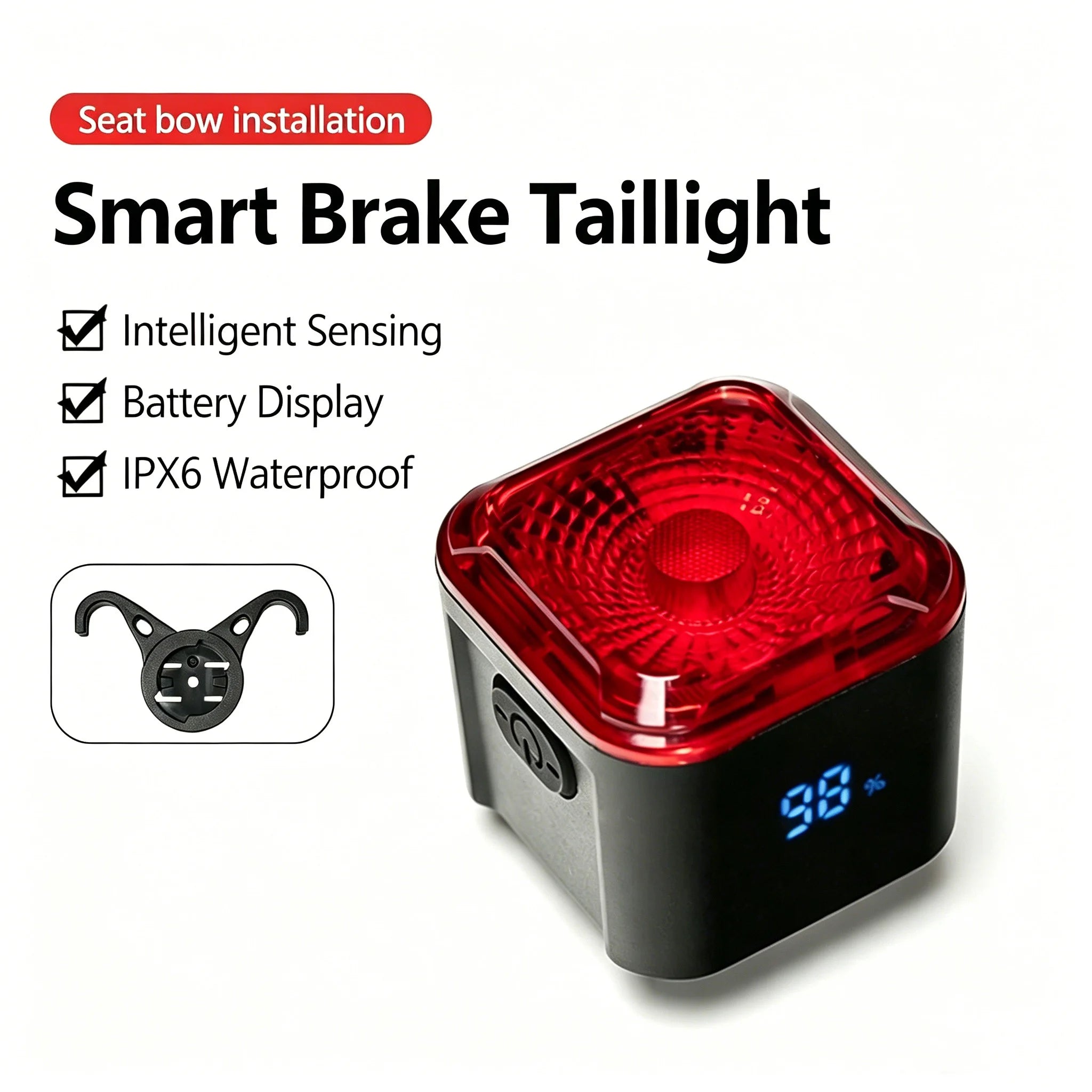 Cycling Waterproof Intelligent Sensing Brake Taillights Bicycle Taillights Type-c Charging Highway Mountain Night Bike Taillight Zpaxo Seat bow 02