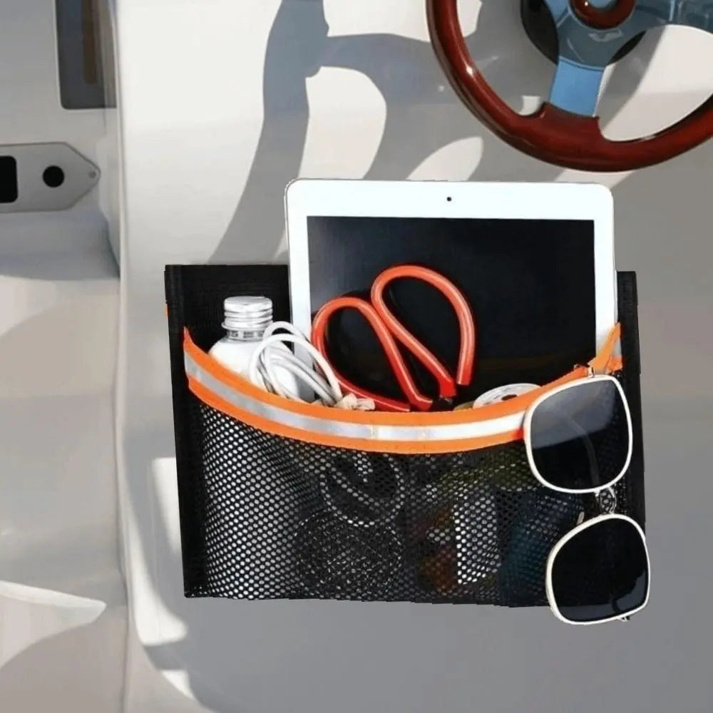 Portable Boat Storage Mesh Bag Removable Easy to Install Marine Organizers with Reflective Strips Multi-Purpose Zpaxo