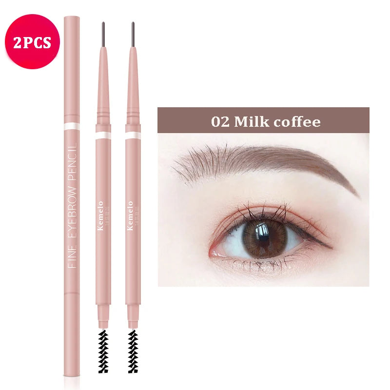 Ultra Fine Double-ended Eyebrow Pencil Waterproof Long Lasting Zpaxo 02 Milk Coffee-2Pc