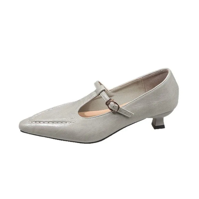 Low Heel Pumps for Women Pointed Toe Heel Mary Jane Shoes Spring Autumn New T-shaped Buckle Strap Ladies Shoe for Women Zpaxo