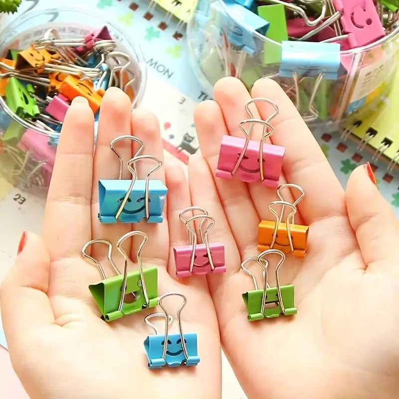 2/12pcs random Smiley Face Long Tail Clips – Colorful Hollow Design, Creative Ledger Clip, Gift for All Seasons Zpaxo