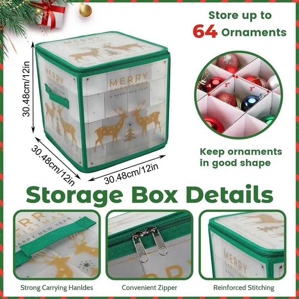 Christmas Ornament Storage Box 64-Grid Seasonal Decorative Ball